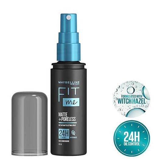 Maybelline New York Setting Spray, Transfer-proof, 24H Oil-Control Formula With Witch Hazel, Fit Me Matte + Poreless, 60 ml