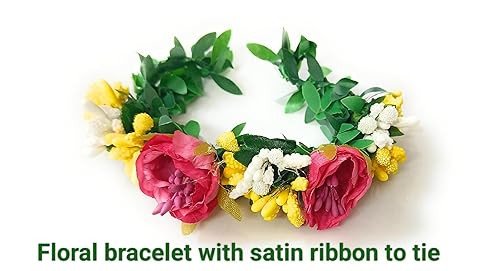 CRAnsh Creations;Crafted with Love Handmade Flower Floral bracelets with ribbon to tie for women girls for haldi mehndi baby shower wedding friendship day rakhi lumba Pack of 2 pc