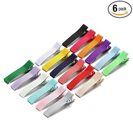 NEOBABY Colorful Hair Clips Set, Ribbon Alligator Clips for DIY or Multipurpose Hairpins, Fully Lined Metal Barrettes, Pack of 12 Pairs, Random Colors for Women's & Girls