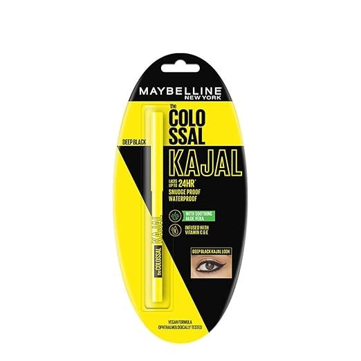 Maybelline New York Colossal Kajal, Intense Colour, Waterproof, Long lasting 24Hrs Stay, Black, 0.35g (Pack of 2)