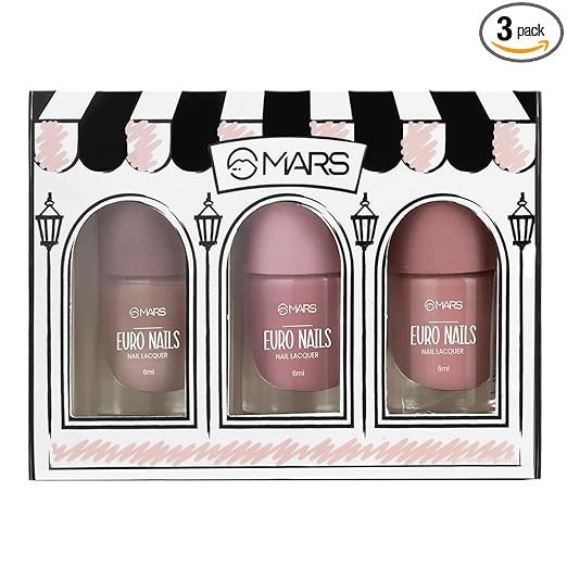 MARS EURO Nail Lacquer | Glossy Gel Finish | Rich Pigmentation | Chip Free | Quick Drying Formula | Long Lasting Nail Polish for Women (3 * 6.0 ml) (SET-03)