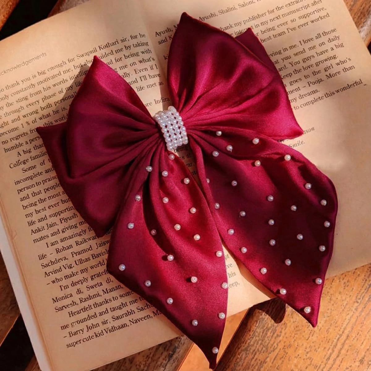Dual Layered Short Tail Pearl Studded Bow Clip Hair Pin for Women/Girls (1 Pack 1 Clip)