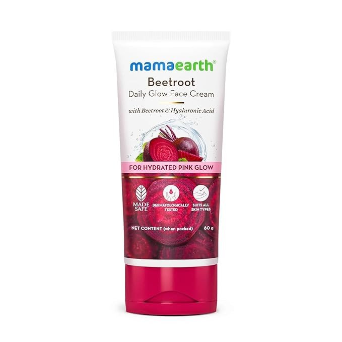Mamaearth Beetroot Daily Glow Face Cream With Beetroot & Hyaluronic Acid - 80 g | Gives Hydrated Pink Glow | Gives Instant Brightening Effect | Lightweight & Non-Greasy | Natural Glow | For All Skin T