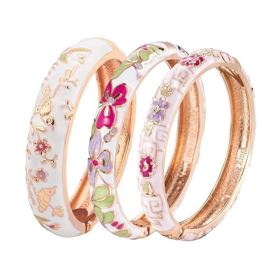 Enamel Bangle Bracelet Set of 3 in Gift Box for Wife Girlfriend