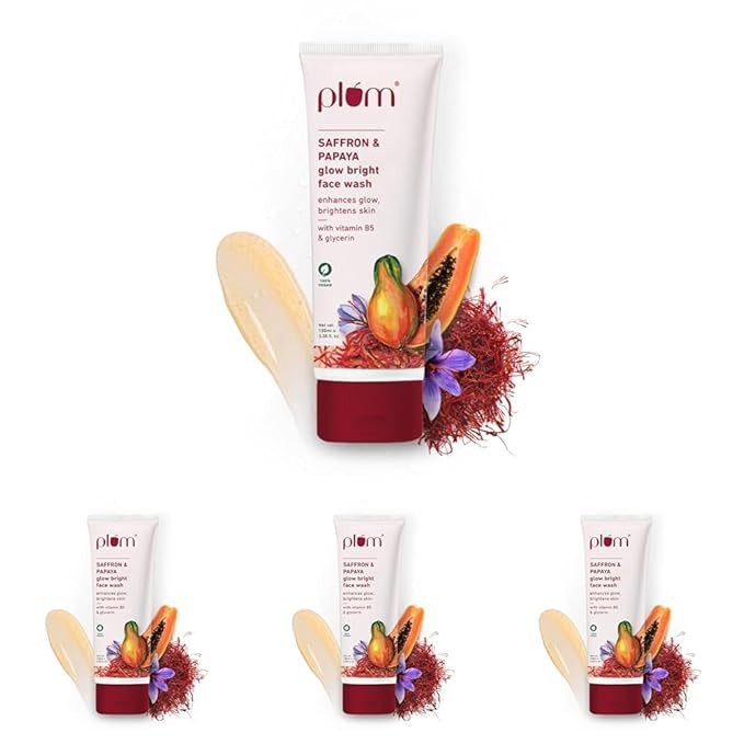 Plum Saffron&Papaya Glow&Brightening Face Wash|With Vitamin B5|Boosts Glow,Brightens Skin|Non-Drying,Gel-Based|All Skin Types|Glow Bright Face Wash For Women&Men|Sulphate-Free|100% Vegan|100 Ml