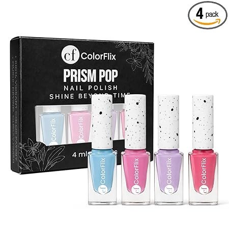 ColorFlix Prism Pop Nail Paint Pack of 4 – Long Stay, High Shine, Quick Dry, Glossy Shades- Neon Mood 4ml Each