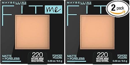 Maybelline New York Powder Foundation, Pressed Powder Compact, Mattifies Skin, Incl. Mirror and Applicator, Fit Me, 220 Natural Beige, 8.5g (Pack of 2)