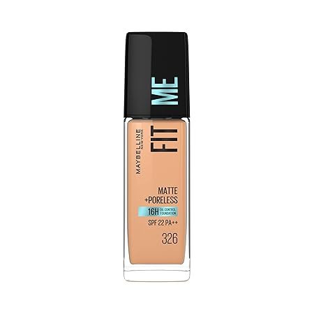 Maybelline New York Fit Me Matte + Poreless Liquid Full Coverage Foundation For All Skin Types,326 Warm Tan|16 Hr Oil Control Full Coverage Foundation For All Skin Types With Spf 22,30 Ml,Pack Of 1