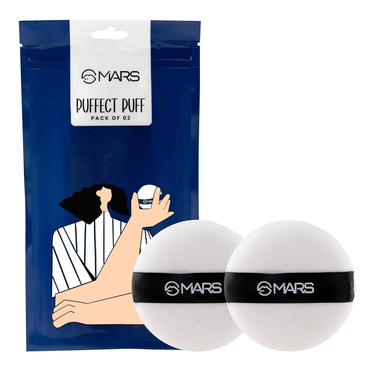 MARS Puffect Powder Puff with Strap | For Loose & Pressed Powder Application | Flawless Makeup Blend | Easy to Clean and Handle | Gentle on Skin (Pack of 2)