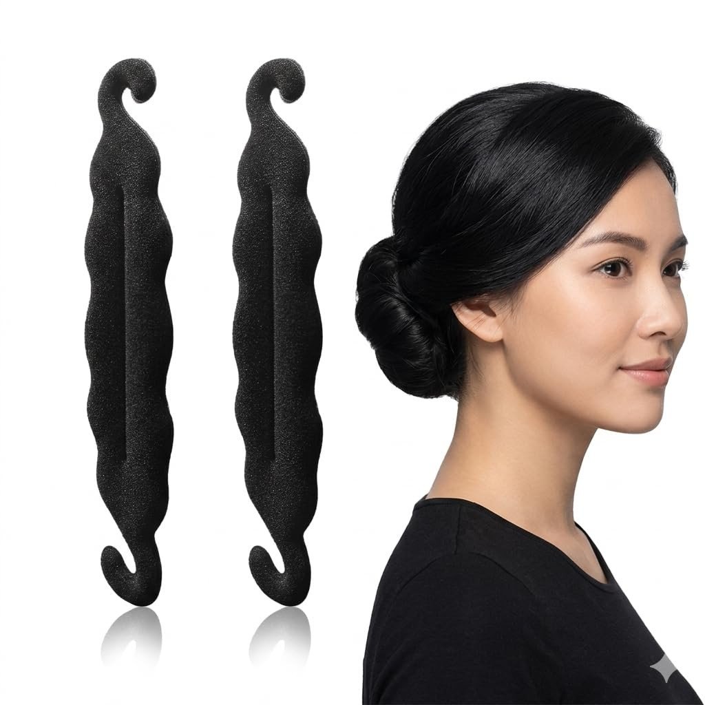 2Pc French Twist Bun Maker for Hair - Easy Foam Donut Shaper & Hair Bun Stick for Women & Girls - Magic Foldable Hair Styling Tool for Messy Buns, Sleek Updos & Ballet Buns - Durable, Lightweight Hair