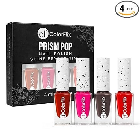ColorFlix Prism Pop Nail Paint Pack of 4 – Long Stay, High Shine, Quick Dry, Glossy Shades- Purple Era 4ml Each
