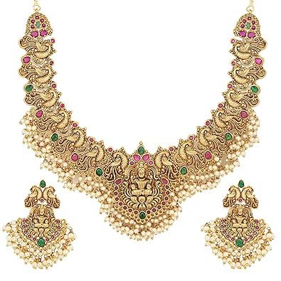 Latest Stylish Fancy Pearl Choker Traditional Jewellery Set for Women | Temple Necklace Set | Festive Wedding Party Necklace | 22k Gold Plated | Just Like Original Gold Jewellery
