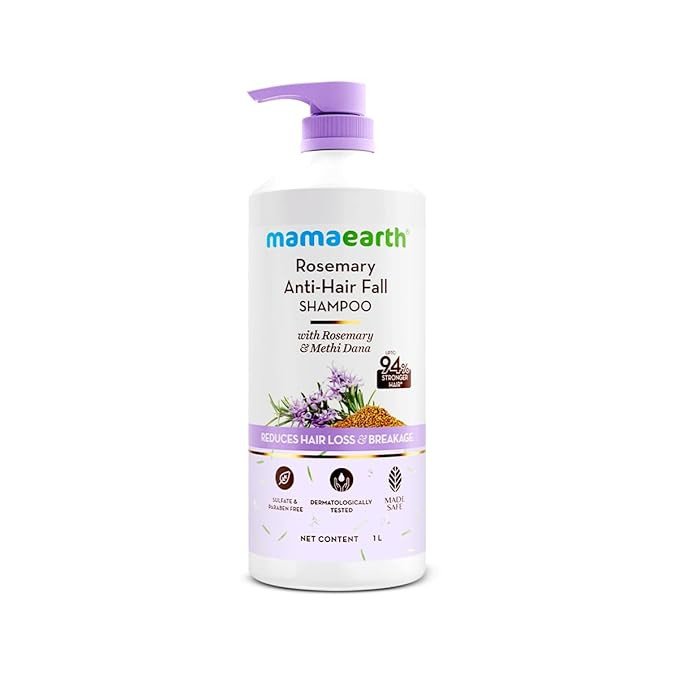 Mamaearth Rosemary Anti-Hair Fall Shampoo with Rosemary & Methi Dana for Reducing hair Loss & Breakage - 1 Litre | Up to 94% Stronger Hair | Up to 93% Less Fall | Sulphate Free Shampoo | For Men and W