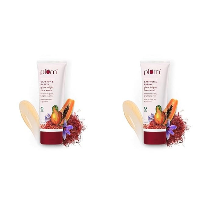 Plum Saffron & Papaya Glow & Brightening Face Wash | With Vitamin B5 | All Skin Types | Glow Bright Face Wash For Women & Men | Sulphate-Free | 100 Ml - Pack Of 2