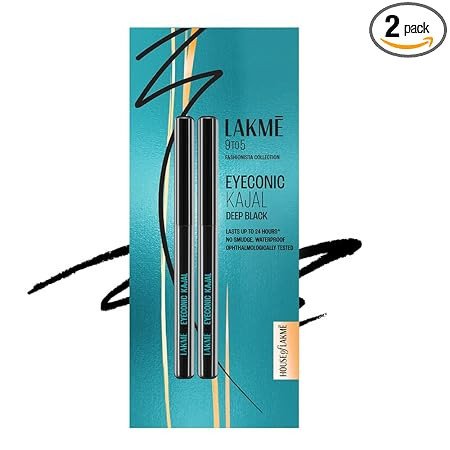 Lakme Eyeconic Black Kajal 0.35 g (Combo Pack of 2) Matte Kohl Liner in a Twist Up Pencil - Waterproof|| Smudge Proof & Long Lasting Eye Makeup