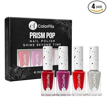 ColorFlix Prism Pop Nail Paint Pack of 4 – Long Stay, High Shine, Quick Dry, Glossy Shades- Purple Era 4ml Each