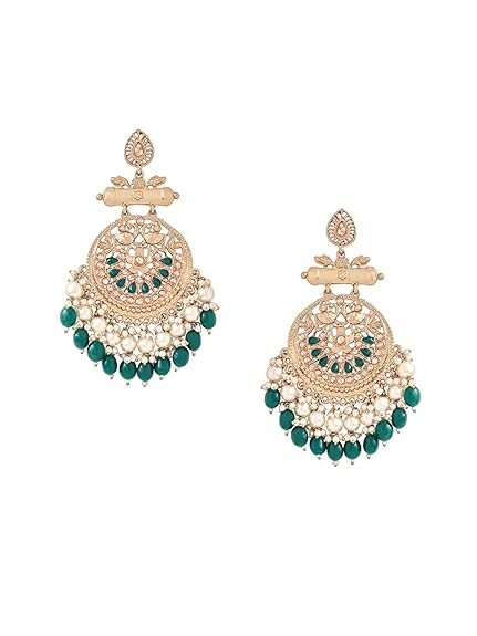 Ethnic Gold Plated Enamel Handpainted Design Stones Beads Traditional Chandbali Earrings for Women and Girls