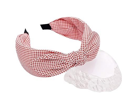 Vogue Hair Accessories Printed Fabric Knot Metal Hairband Headband for Women and Girls (Red_Check_Bow)