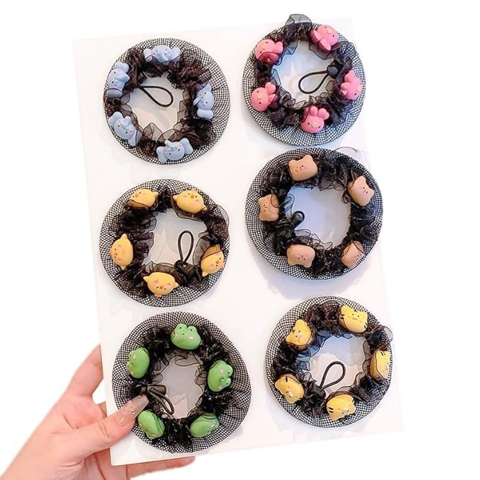 Black Hair Bun Cover Net with Fun 3D Fruits and Flowers, Fashionable Mesh Bun Holder for Girls, Ideal for Toddlers, School Kids & Dancers, Lightweight, Bun Net, 2 Pcs - Multi Design.
