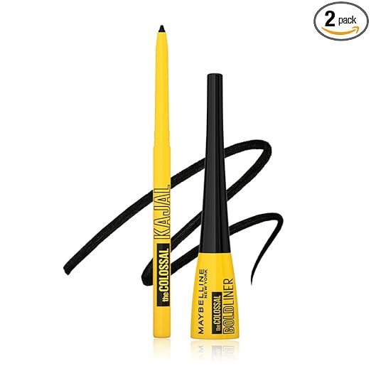 Maybelline New York Pencil Eyeliner & Kajal, Bold Eye Looks, Long-Lasting, Colossal Bold Liner & Colossal Kajal, Combo Pack, Essential Eye Kit, Black, Matte Finish