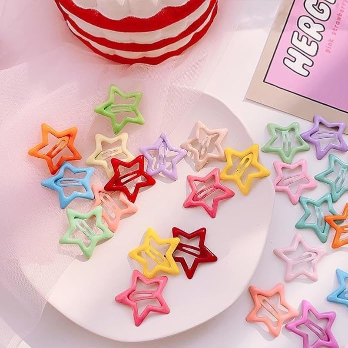 Star Shape Tic Tac Snap Hair Clips, Multicolour, Set of 10 Pairs, Cute Accessories for Girls (PLAIN PACK OF 10 PAIRS)