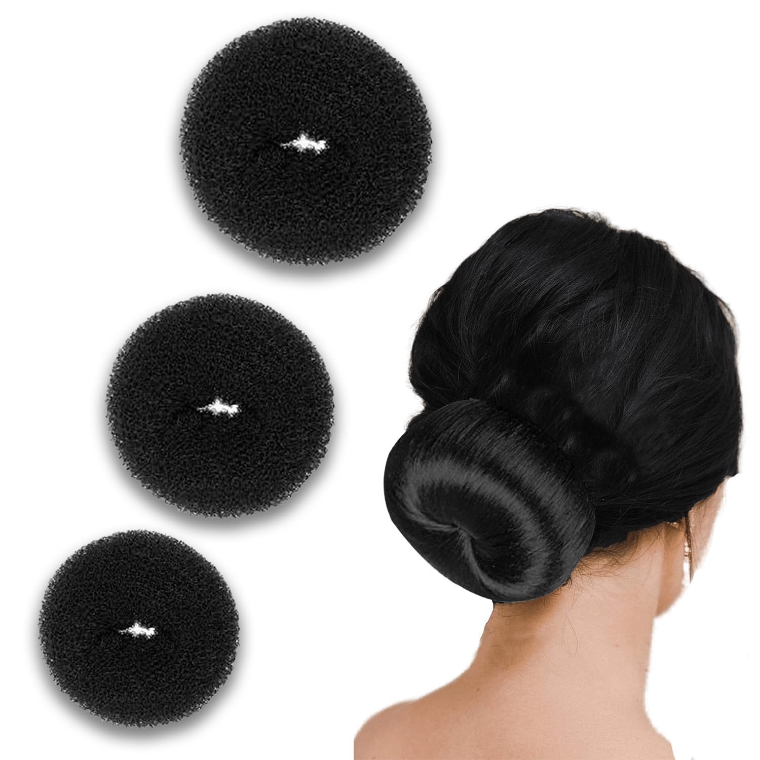 Hair Donut Bun Maker for Women & Girls - Puff Juda Bun Shaper - Hair Accessories for Women - Pack of 3 (Small, Medium & Large)