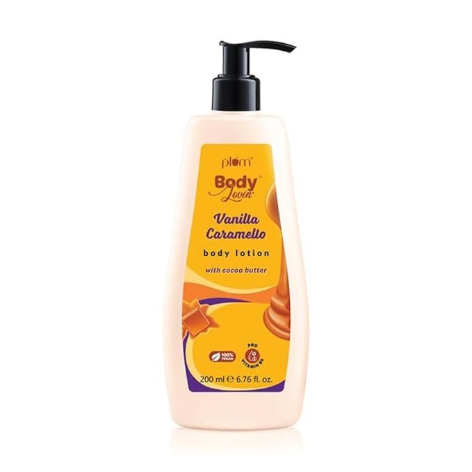 Plum BodyLovin' Vanilla Caramello Body Lotion | Cocoa Butter & Vitamin B5 for Deep Moisturization | Non-Greasy | Soft & Glowing Skin | for Dry to Very Dry Skin | Warm & Cozy Vanilla Fragrance – 200ml
