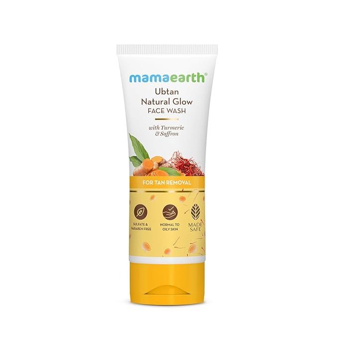 Mamaearth Ubtan Natural Glow Face Wash with Turmeric & Saffron | For Tan Removal & Skin brightening | SLS & Paraben Free | For All Skin Type | For Men & Women | 100 ml