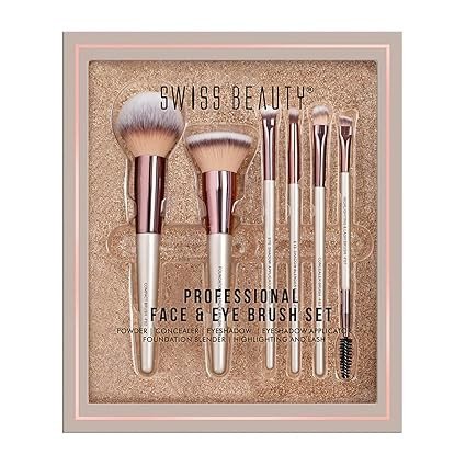 Swiss Beauty Professional Face & Eye Brush Set | 6-Piece Brush Set | Soft Synthetic Bristles | Easy Blending | Flawless Application | Premium Quality | Comfortable Grip | Cream, Liquid & Powder Formul