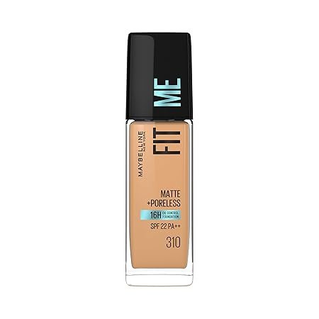 Maybelline New York Liquid Foundation, Matte Finish With Spf, Absorbs Oil, Fit Me Matte + Poreless, 310 Sun Beige, 30ml