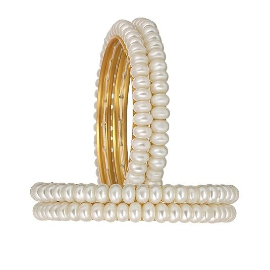 Elegant Gold Plated Bangles Set for Women - Set of 4 - Indian Traditional Jewellery With White Faux Pearls - Wedding Ethnic Bangle Set Gift