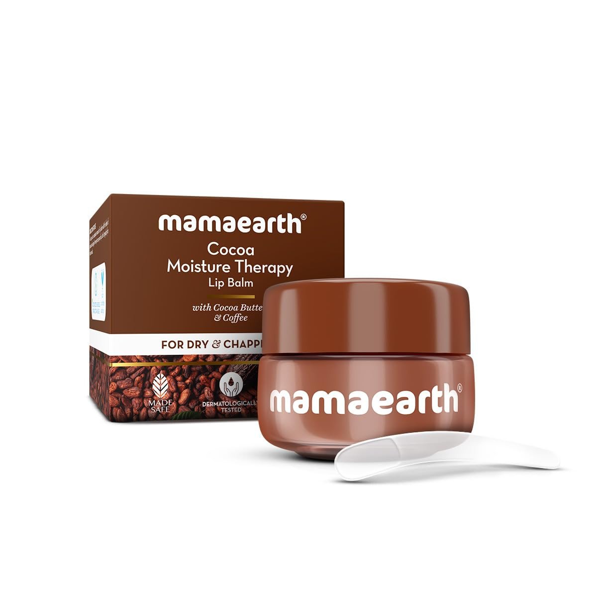 Mamaearth Cocoa Moisture Therapy Lip Balm For Dry & Chapped Lips 15 G|Heals, Brightens|Glossy Finish|Coconut Oil, Cocoa Butter, Vitamin E, Ceramides, Kojic Acid|100% Free Of Petroleum Jelly,White