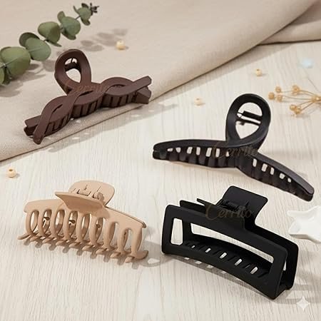 Cerrito Hair Claw Clips for Women Girls – 4 Pcs Large Strong Hold Clamps for Thick Thin Hair, Matte Nonslip, Neutral Claw, Multicolor