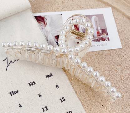 ANNA CREATIONS 1 Pcs Large Pearl Hair Claw Clips White Hair Clips Thick Long Hair Jaw Clips Clutches Barrettes Hair Accessories for Women and Girls Hair Claw Thick Hair aw Clamp Strong Hold Hair Claw
