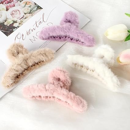 1pcs Rectangle fur claw clips for women Fluffy Faux Fur Hair Clip, Plush Winter Hair Claw Clip fur hair clutcher Elegant Plush Hair Claw Set