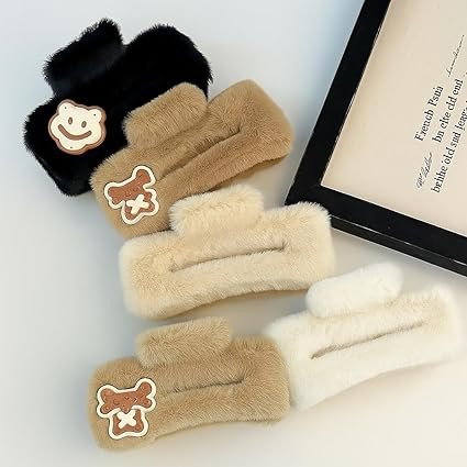 6 Pcs Fluffy Fur Hair Claw Clips – Cozy & Stylish Plush Hair Accessories for Women & Girls | Non-Slip Grip Hair Clamps in Random Colors