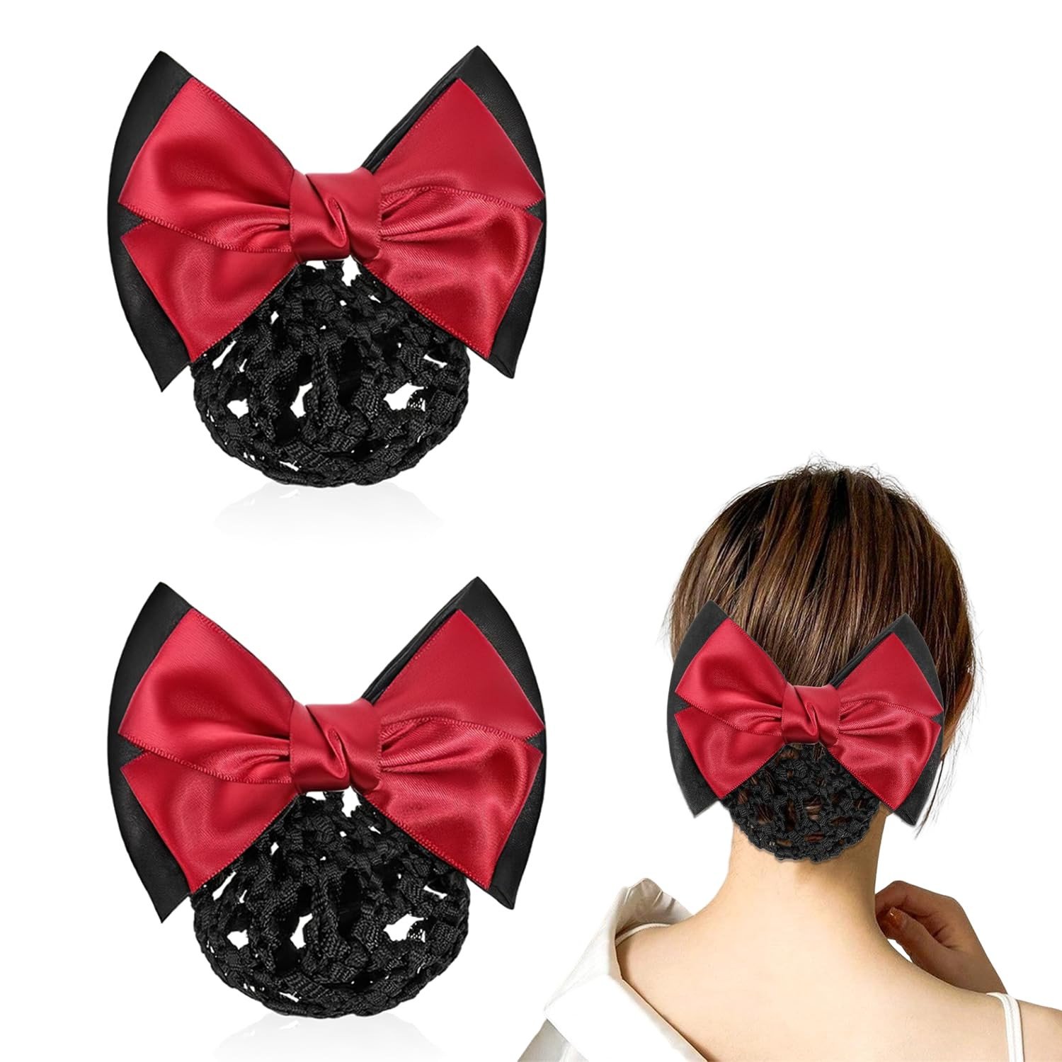 Red Hair Bun Clip Bow Bun Net for Hair Non-Slip Grip | Breathable Mesh | Professional Use | for Nurses & Flight Attendants | Adjustable