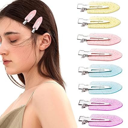 8Pcs No Bend Hair Clips Crystal No Crease Bangs Alligator Hair Barrettes No Dent Duck Bill Hair Clips Girls Makeup Salon Hairstyle Hairdressing, Multicolor