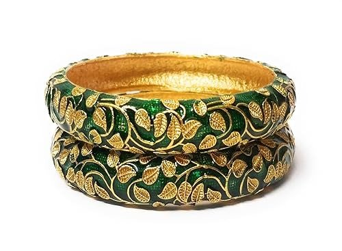 Santosh Enterprise Antique Gold Plated Green Meenakari Bangles Set Jewellery For Girls and Women's. (Set of 2 piece)