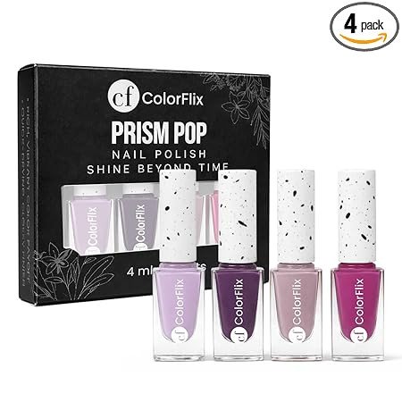 ColorFlix Prism Pop Nail Paint Pack of 4 – Long Stay, High Shine, Quick Dry, Glossy Shades- Purple Era 4ml Each