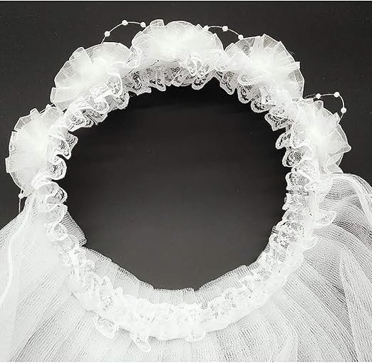 Girls Floral Wreath Veil White Pearls with Bow Headpiece Flower Girl Wedding Headband Kids Veils Crown
