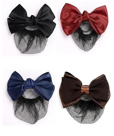 4 PCS Hair Net for Women for Bun, Hair Bun Accessories, Secure and Comfortable Hair Hold, Set of 4 Hair Nets in Black, Blue, Red, and Brown Colors, Ideal for Daily Styling and Professional Use