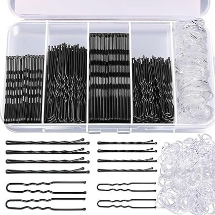 300pcs Bobby Pins Hair Pins U Pins with Mini Rubber Hair Ties, Stylish Metal Bobby Pins for Updos, Holding Stray Strands, Hair Accessories Hair Pins for Girls Women, Black