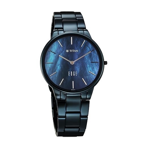 Titan Edge Metal Ladies Allure Quartz Analog Blue Mother of Pearl Dial Blue Stainless Steel Strap Watch for Women - NT2734QM02