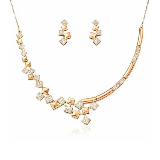 Rose Gold Plated AD Stone Jewellery Set for Women, Girls | Special Ocassion, Wedding, Engagement, Dating | Anti Tarnish | Anti Allergy | Necklace and Earring Set | Gift for Her