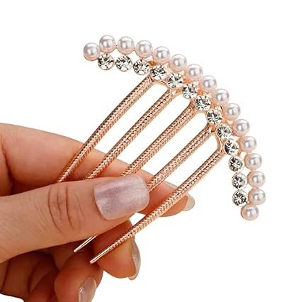 Rhinestone Pearl Claw Hair Clips – French Side Combs, Decorative Metal Hairpins for Buns, Elegant Hair Accessories for Women & Girls – Gift Idea