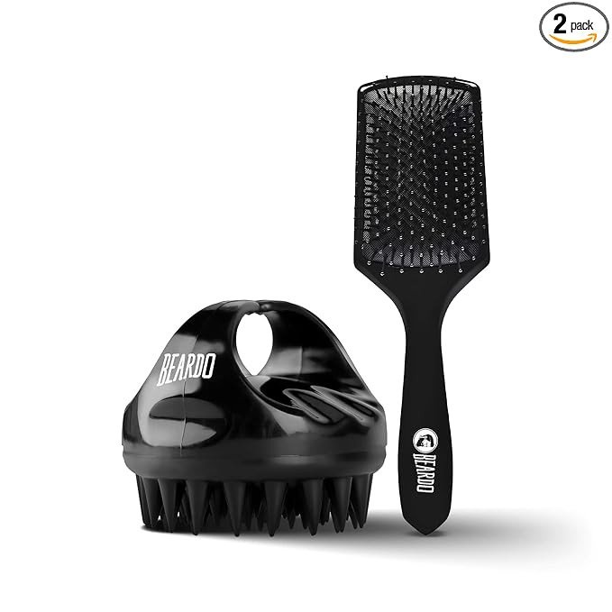 Beardo Advance Scalp Massager & Detangling Hair Brush for Men | Men Accessories | Soft Silicone Bristles for Dry Massage, Oil & Shampoo | Hair comb (Set of 2)