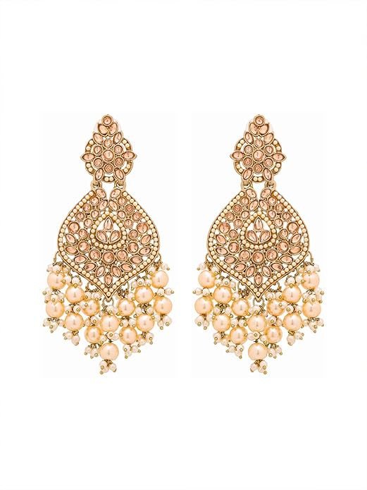 Ethnic Gold Plated Enamel Handpainted Design Stones Beads Traditional Chandbali Earrings for Women and Girls