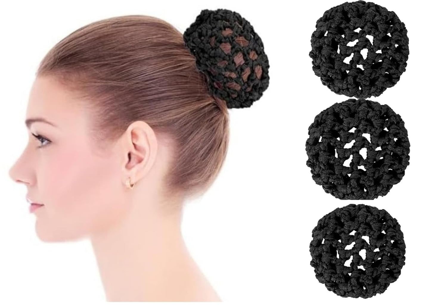 03 PCs Hair Nets Invisible Knit Hairnets for Ballet and Dance - Elastic Edge Mesh Hair Bun Holders and Skating Snoods for Girls