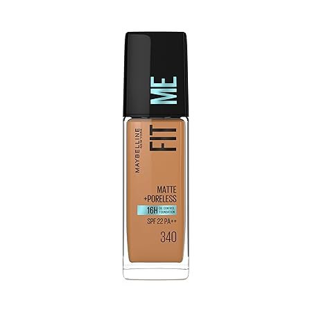 Maybelline New York Fit Me Matte + Poreless Liquid Foundation, pore minimising Foundation, lightweight formula suitable for daily use, Matte Finish Foundation for Indian Skin - 340 Cappucino, 30 ml